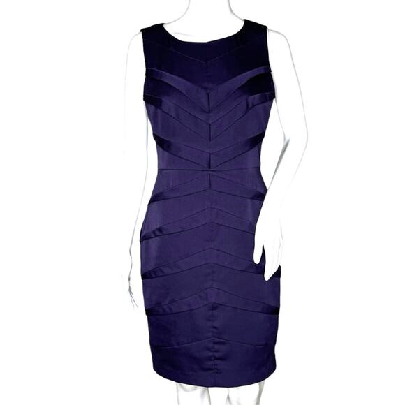 Adrianna Papell Dress Womens 6b Petite‎ Purple Shutter Pleat Sheath Party Preppy - Picture 1 of 9